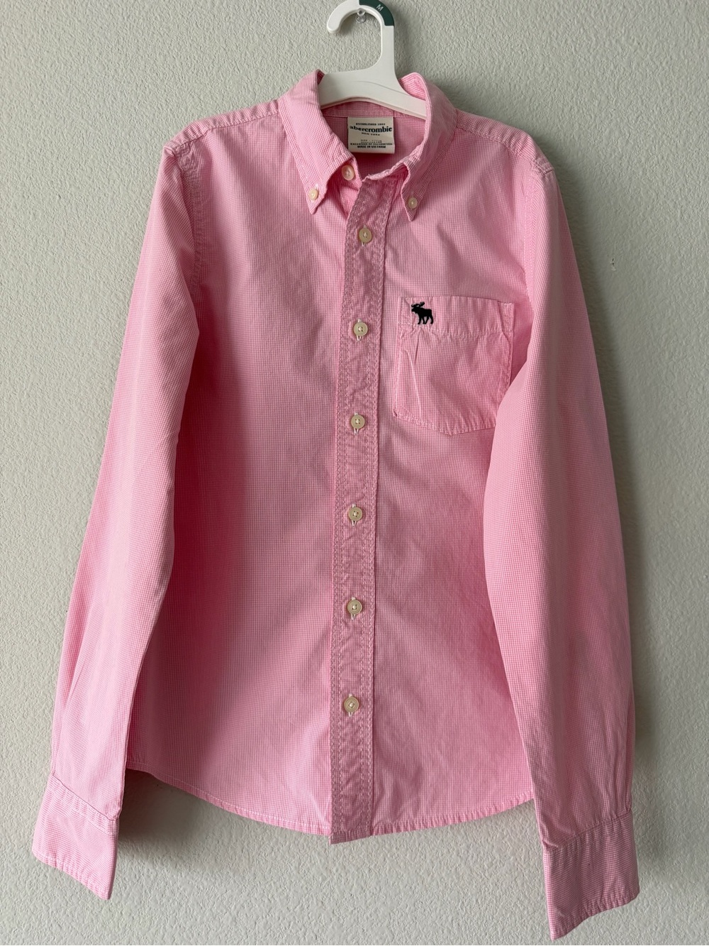 Abercrombie & Fitch Light Pink Button-Down Oxford Shirt Cotton Sz L kids